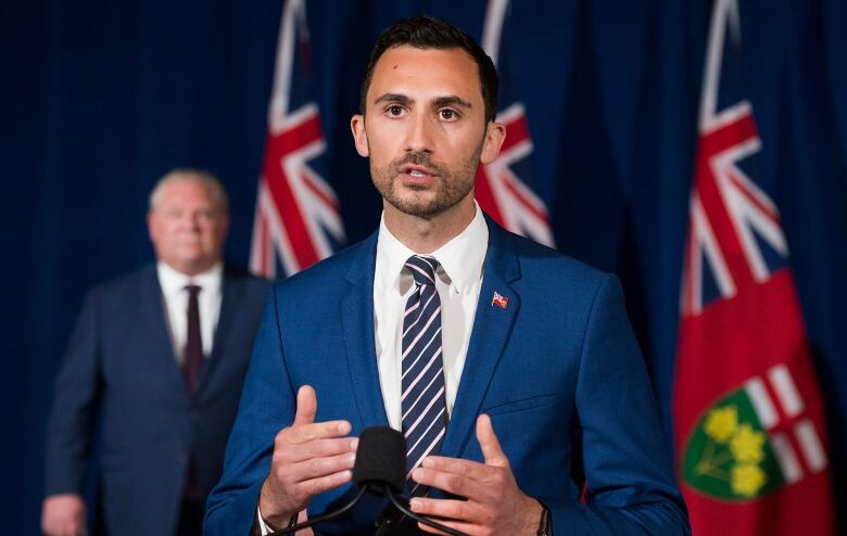 Ontario Minister of Education Stephen Lecce speaks during the daily updates regarding COVID-19 at Queen's Park in Toronto on Tuesday, June 9, 2020. 