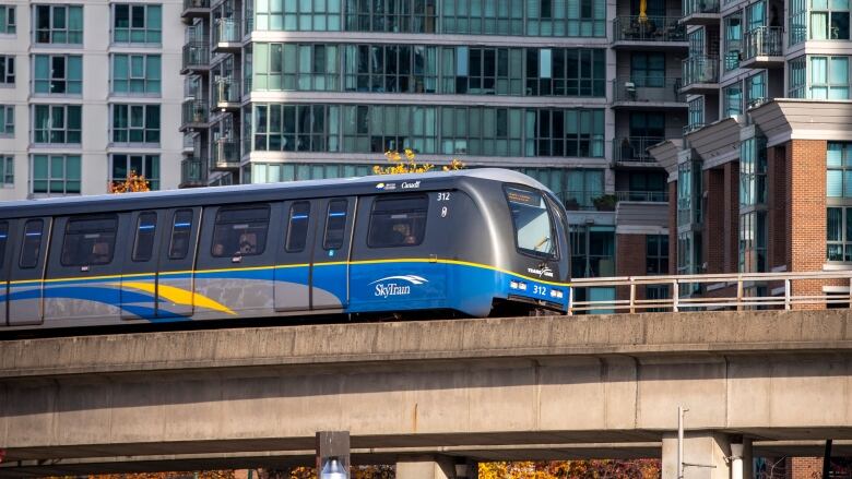 A Skytrain is pictured along the Expo Line in Vancouver, British Columbia on Friday, November 1, 2019. 