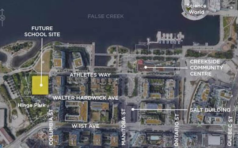 map showing future school site in Olympic Village