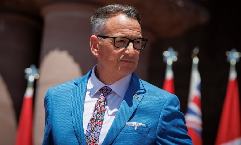 Minister of Northern Development and Indigenous Affairs Greg Rickford takes part in a cabinet swearing-in ceremony on the steps of the Legislature, in Toronto, on Jun. 24, 2022.