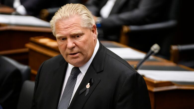 Ontario Premier Doug Ford speaks in the legislature. 