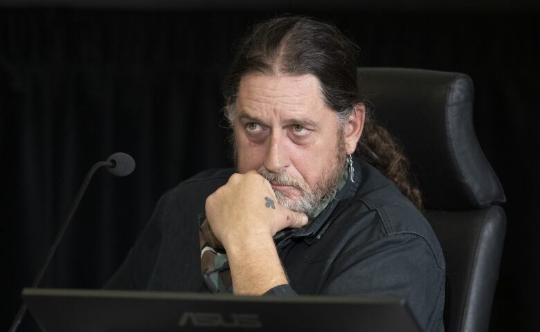 Steeve Charland is seen appearing at the Public Order Emergency Commission hearings, Tuesday, Nov. 1, 2022 in Ottawa.