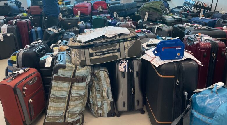 Dozens of lost luggage in a room in Cancun.