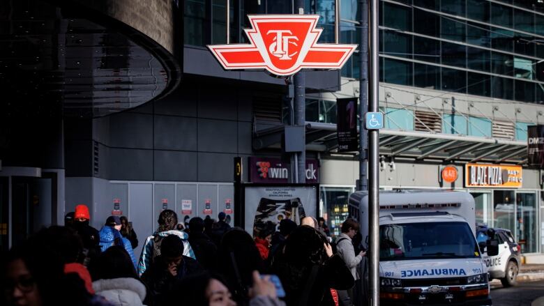 Toronto Transit Commission signage is pictured on Jan. 26, 2023. Police will increase their presence on public transit after a surge of violent incidents on the TTC.