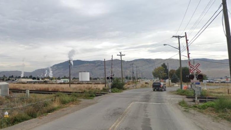 A railway crossing in Kamloops is pictured.