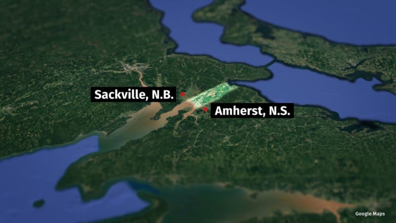 A map of the Chignecto Isthmus that connects New Brunswick and Nova Scotia