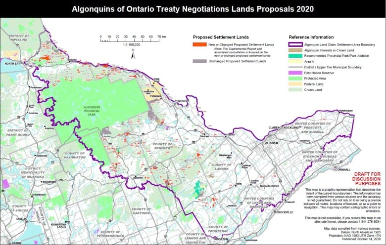 A map of Algonquin territory along the Ottawa River in eastern Ontario.