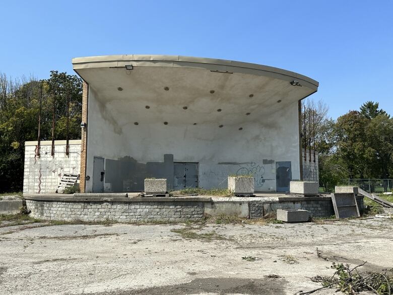 The historic band shell in Jackson Park sits in disrepair.