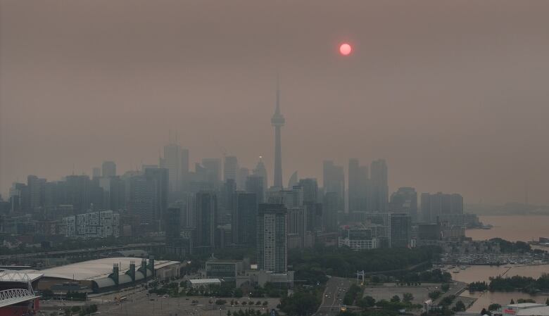 Smoky sunrise skyline of Toronto. 