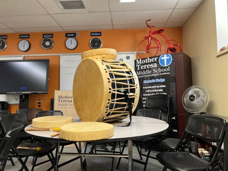 music drums sitting on a table