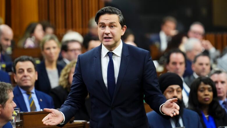 Conservative Leader Pierre Poilievre rises during question period in the House of Commons on Parliament Hill in Ottawa on Wednesday, Dec. 13, 2023. 