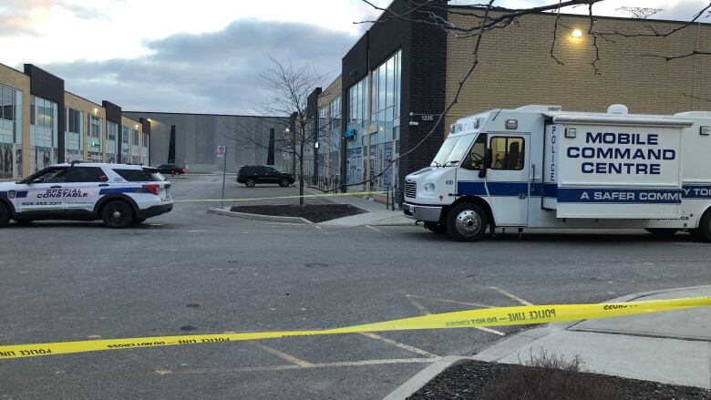 Peel police at the scene of a fatal shooting in Mississauga on March 21, 2024.