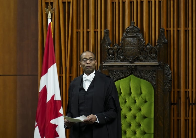 House of Commons speaker Greg Fergus pays tribute to the late prime minister Brian Mulroney in the House of Commons on Parliament Hill