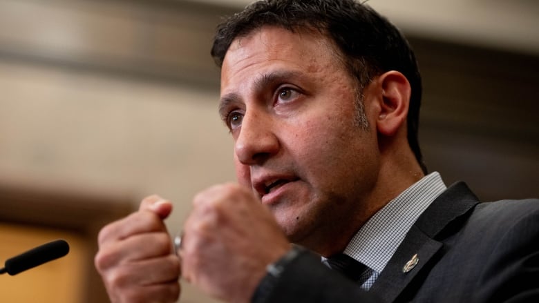 Arif Virani, Minister of Justice and Attorney General speaks in the Foyer of the House of Commons on Parliament Hill in Ottawa, on Monday, May 6, 2024.