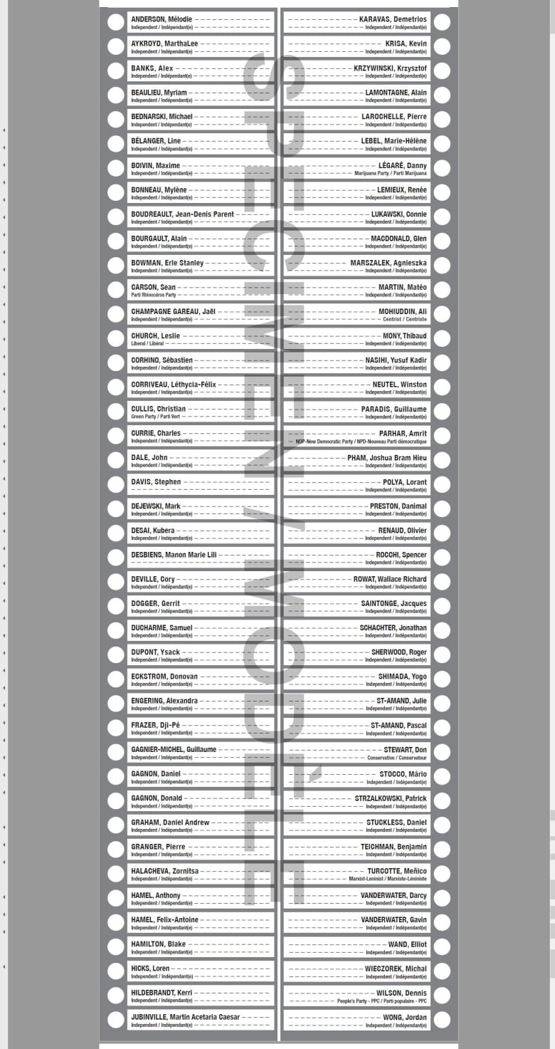 A still shot of a lengthy voters ballot holds more than 80 names.