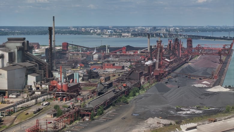 aerial shot of steel plant 